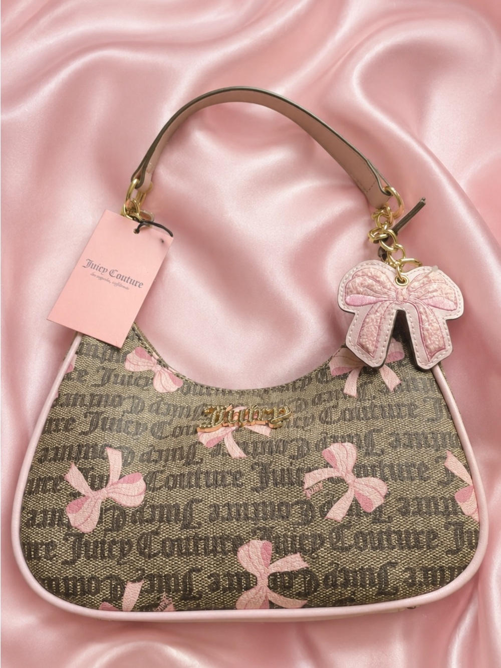 Juicy Couture Pink Bow Print Hobo Bag